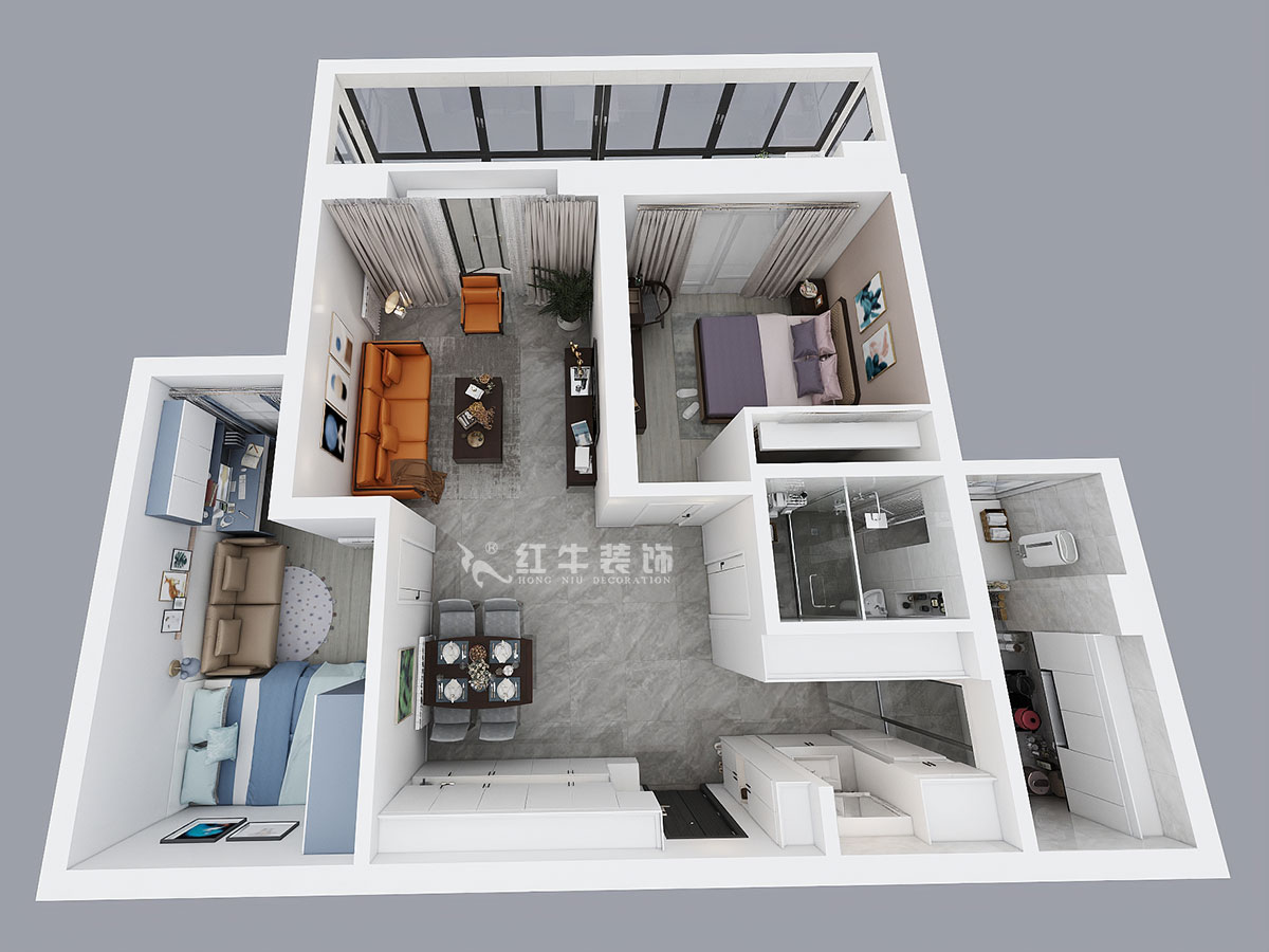 仇美蓉｜世茂外滩新城12-2-1702-97㎡-简约风格｜2室2厅1卫｜二手房装修｜定制家￥120000｜全包12万｜00_04鸟瞰图